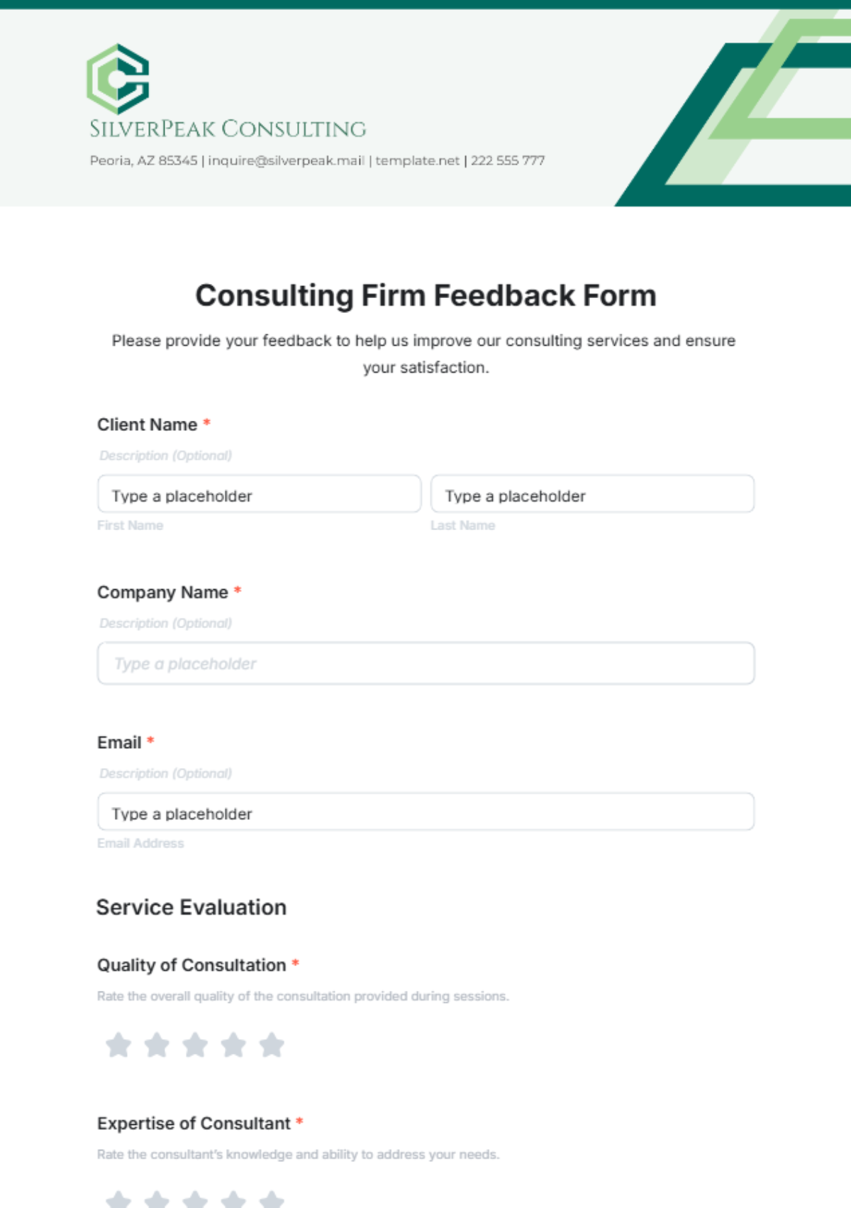 Consulting Firm Feedback Form Template - Edit Online & Download