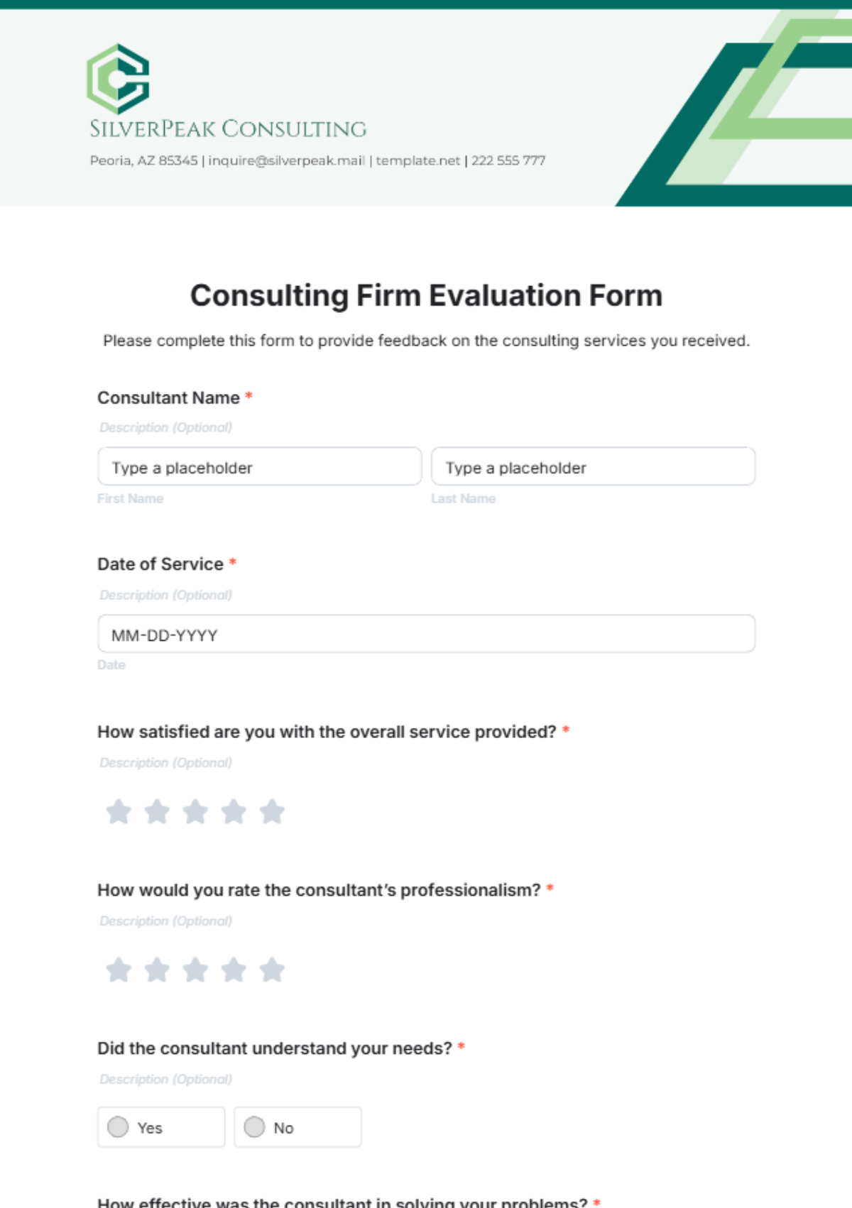 Consulting Firm Evaluation Form Template - Edit Online & Download