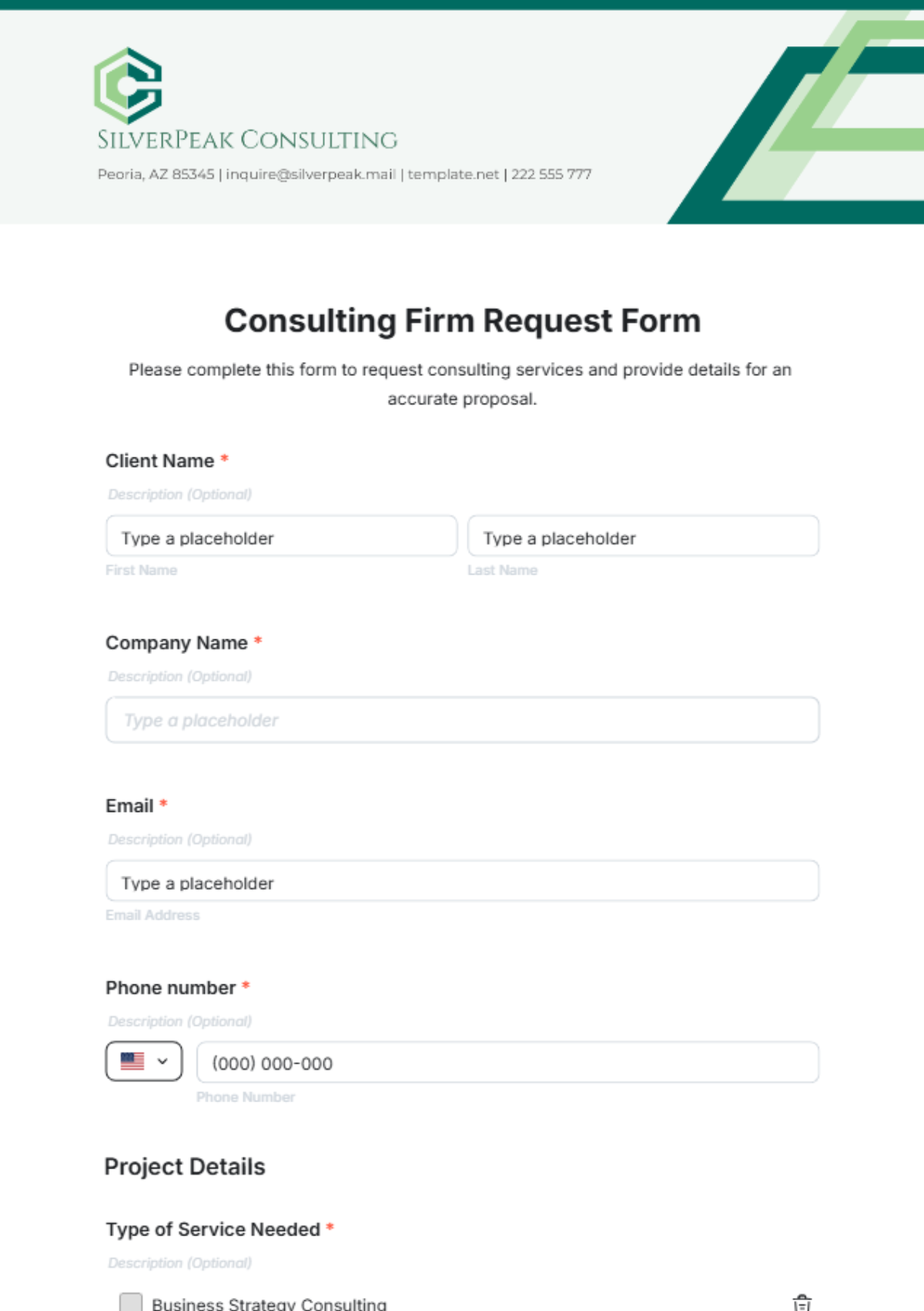 Consulting Firm Request Form Template - Edit Online & Download