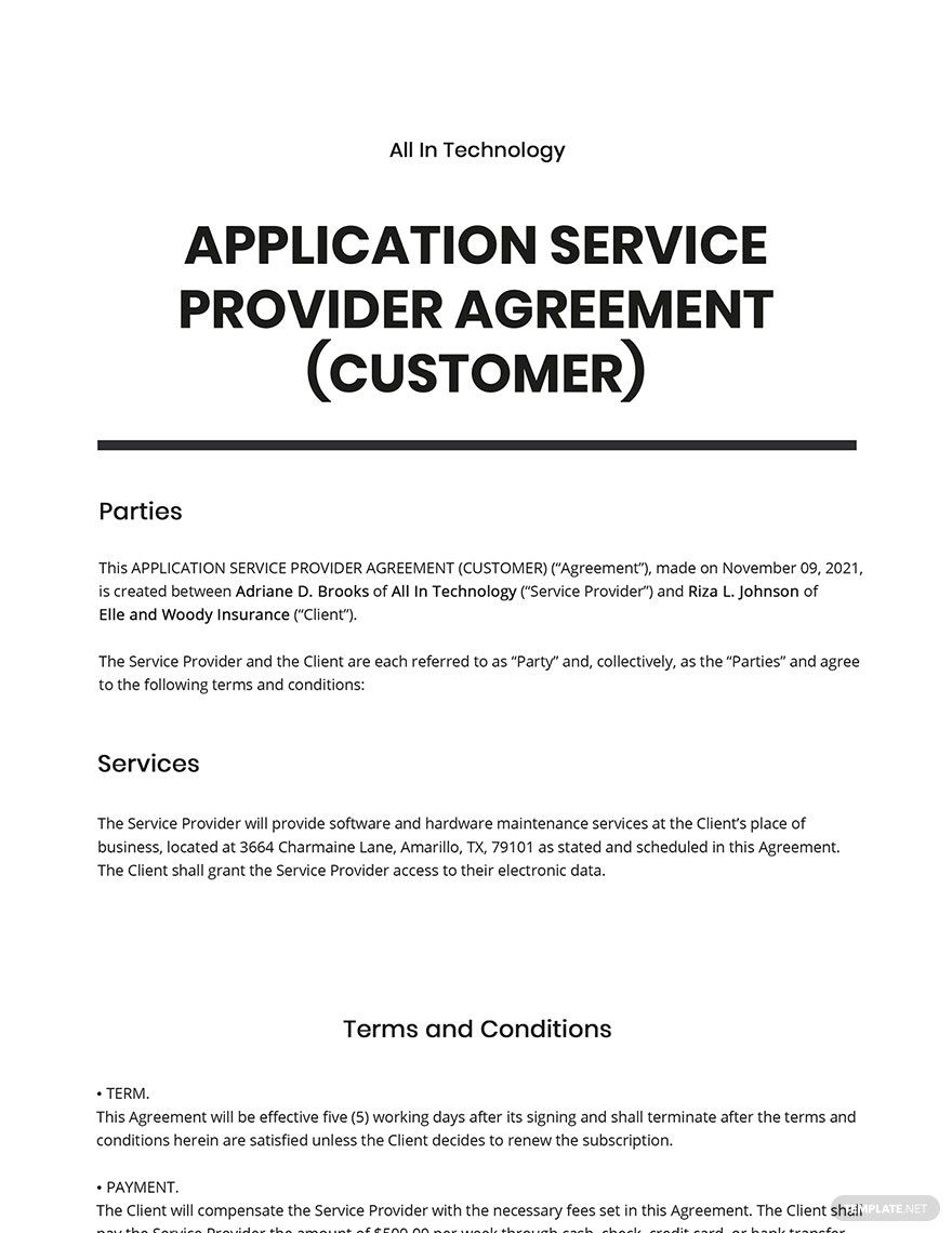 Application Service Provider (ASP) Agreement (Customer) Template