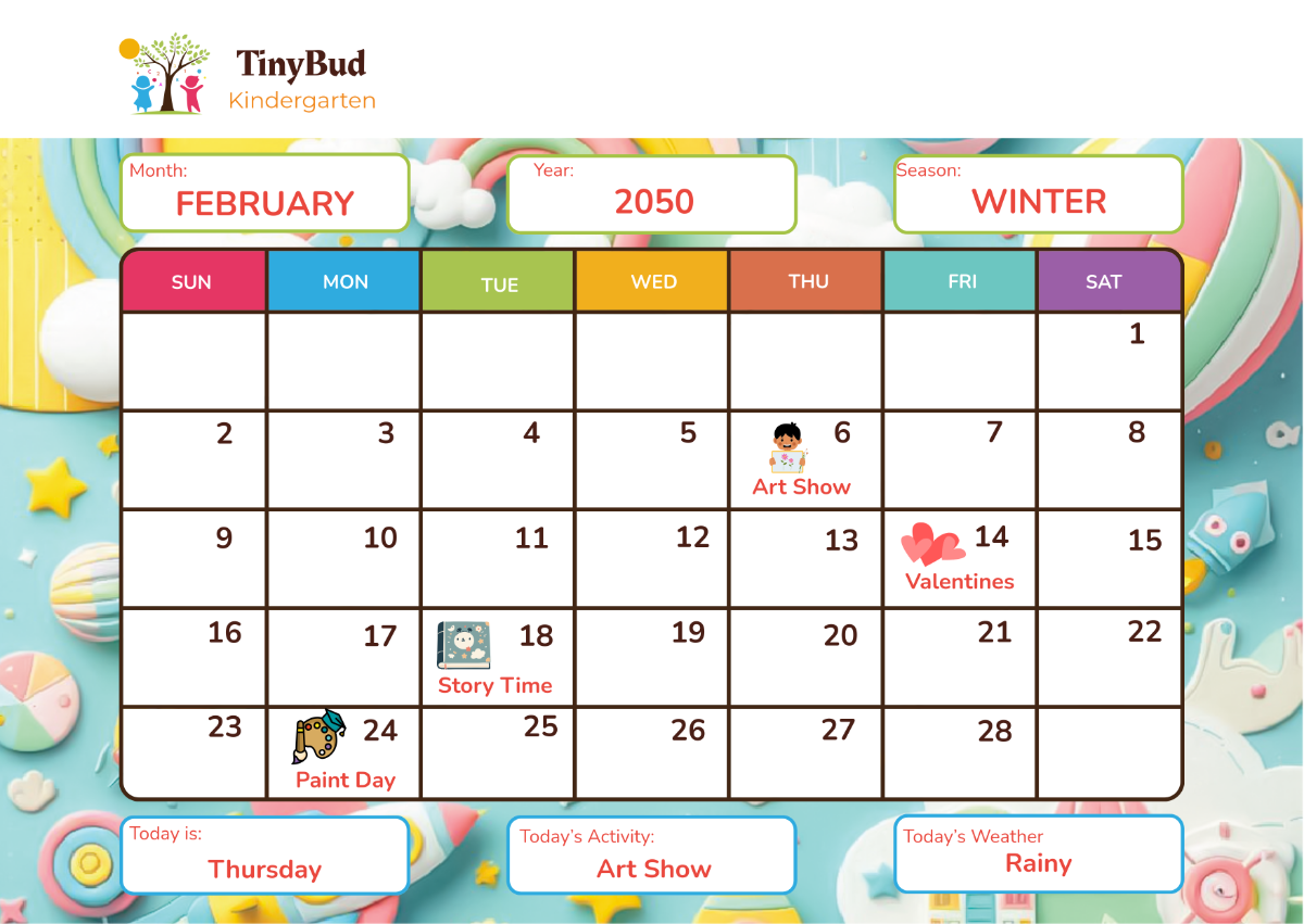 Kindergarten Calendar Template