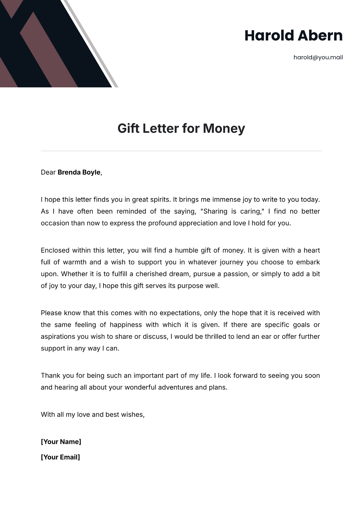 Gift Letter for Money Template - Edit Online & Download