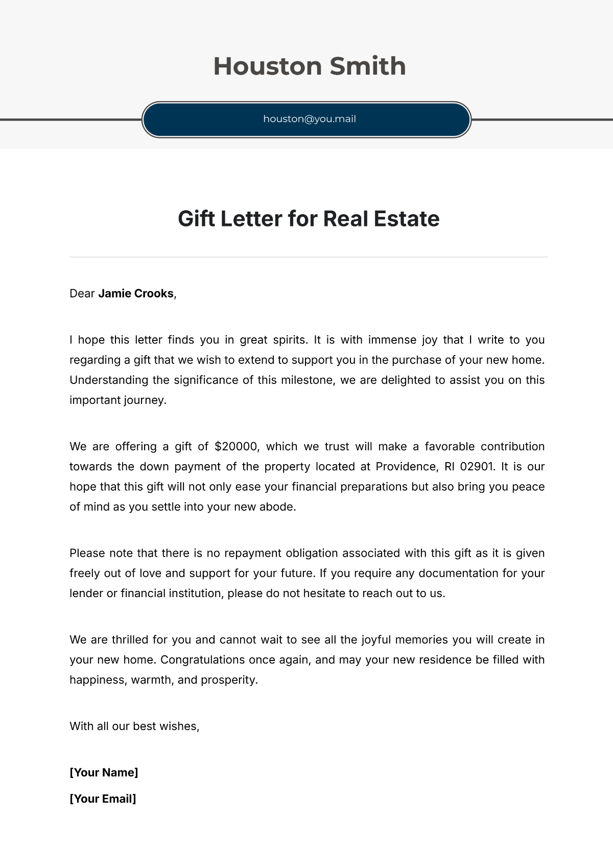 Gift Letter for Real Estate Template - Edit Online & Download