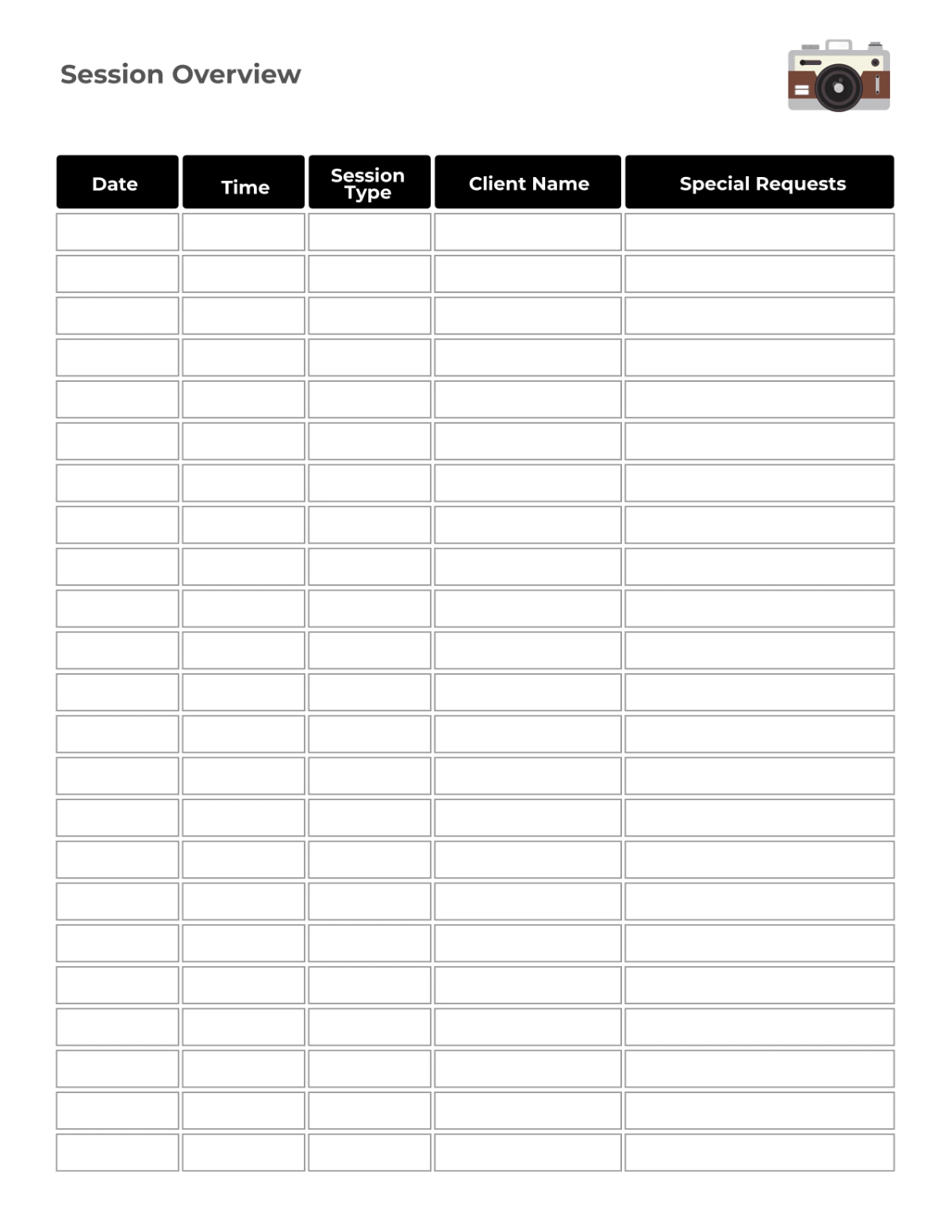 Free Photography Session Planner Template to Edit Online