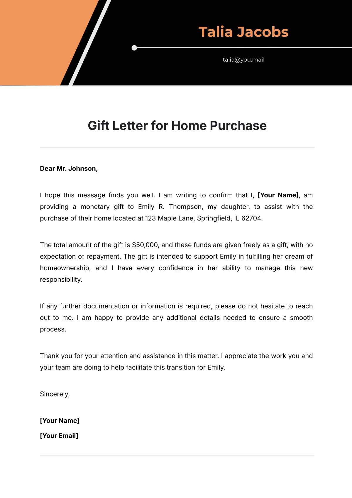 Gift Letter for Home Purchase Template - Edit Online & Download