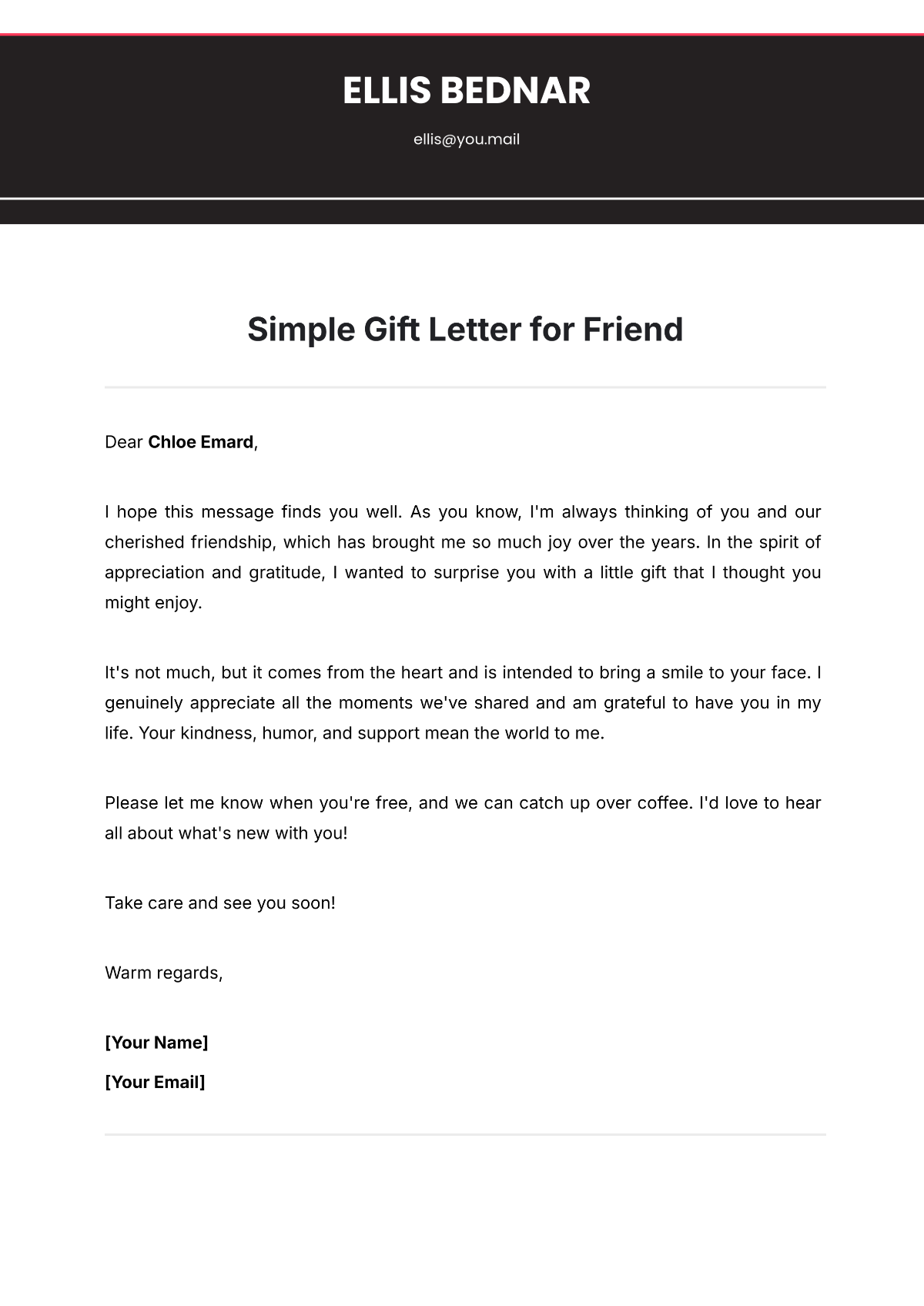 Simple Gift Letter for Friend Template - Edit Online & Download