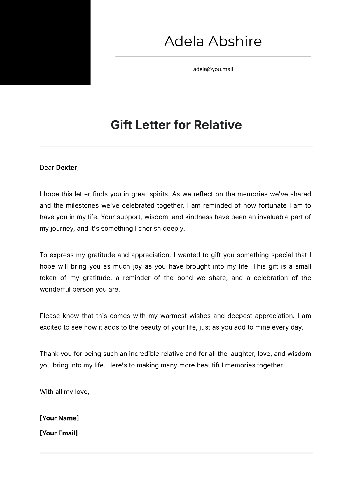 Gift Letter for Relative Template - Edit Online & Download