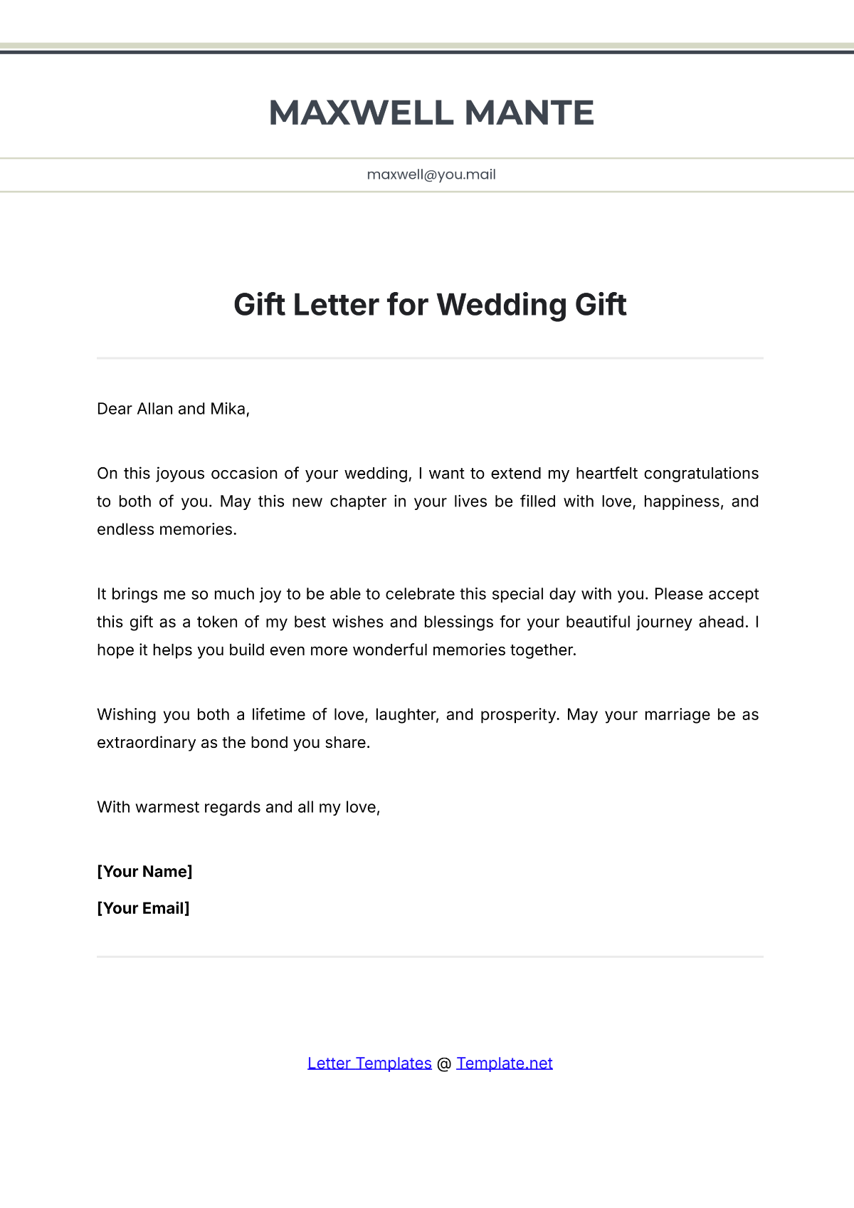 Gift Letter for Wedding Gift Template - Edit Online & Download