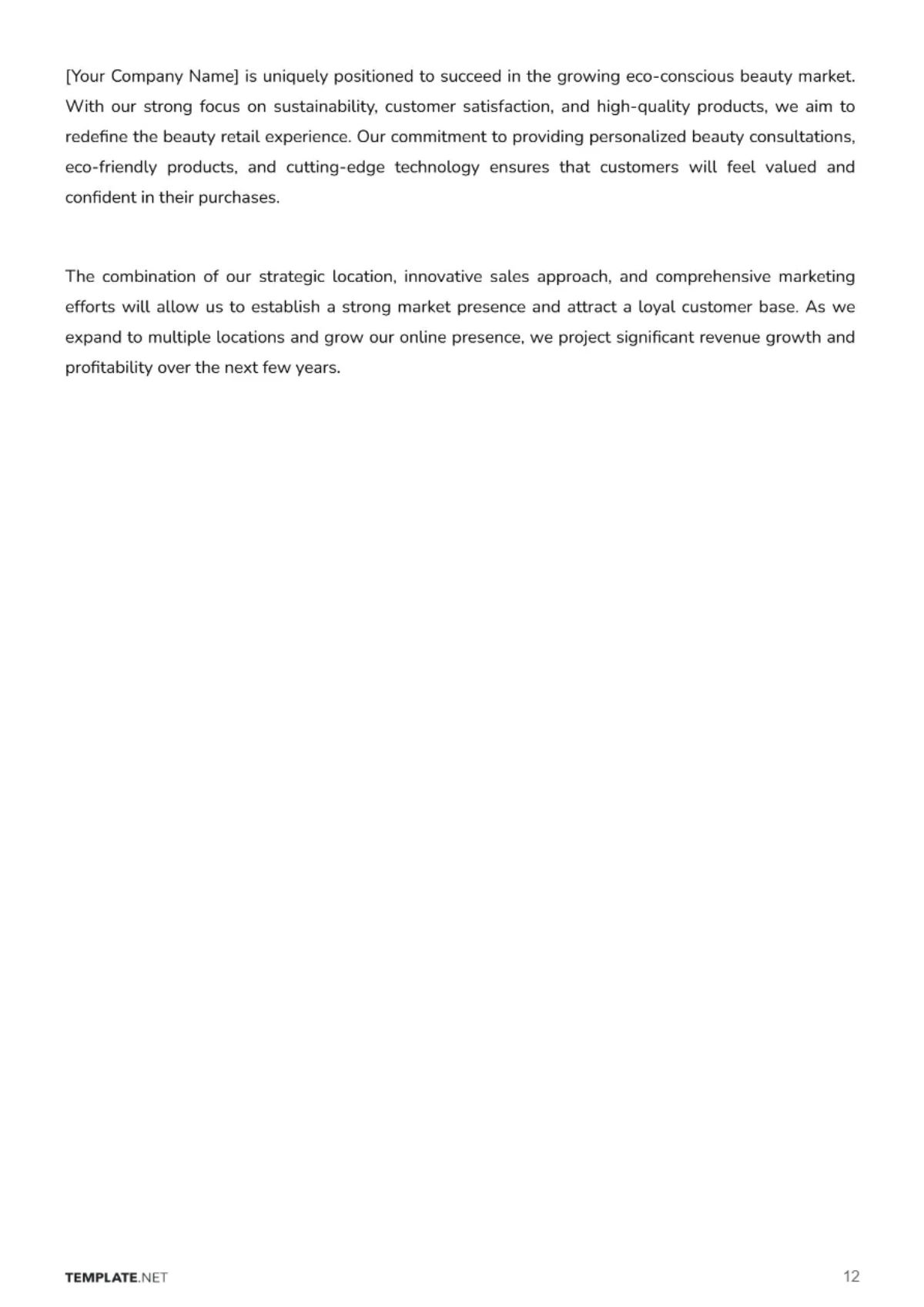 Free Cosmetic Store Business Plan Template to Edit Online