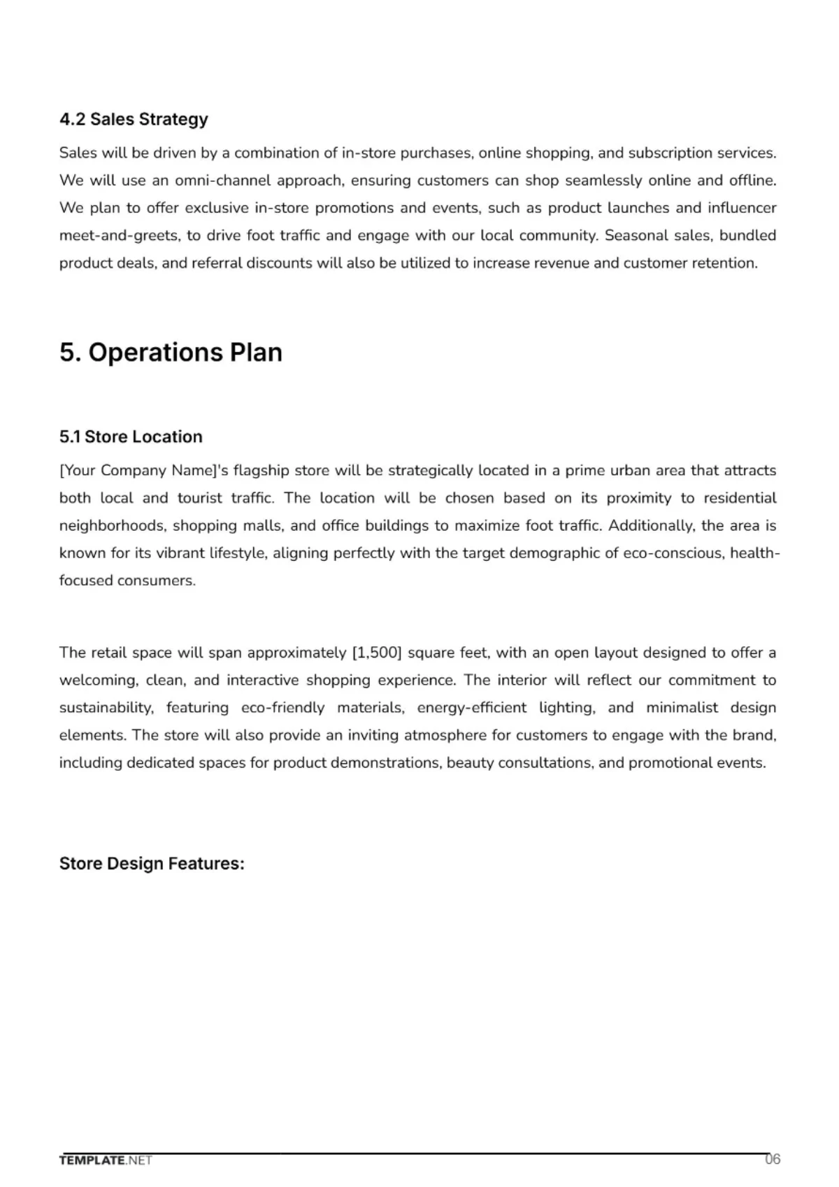 Free Cosmetic Store Business Plan Template to Edit Online