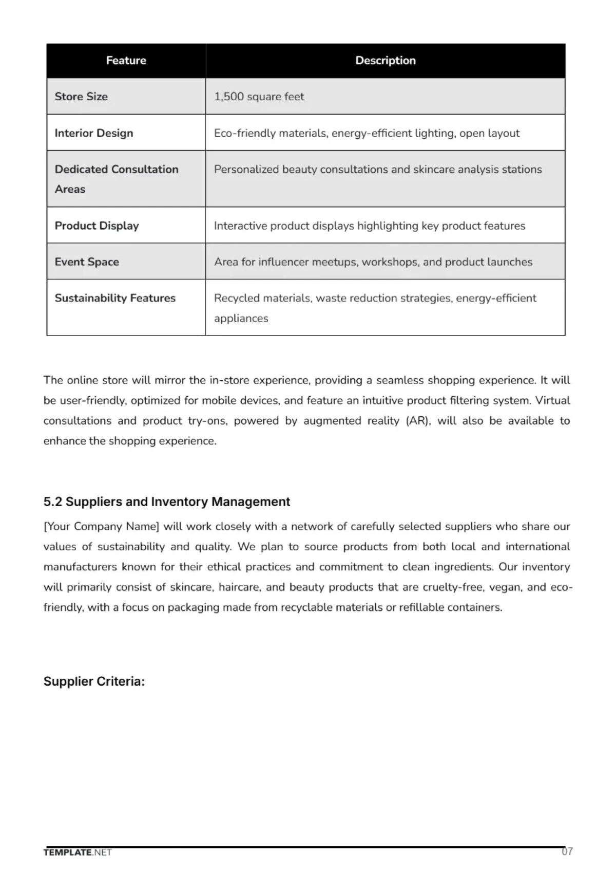 Free Cosmetic Store Business Plan Template to Edit Online