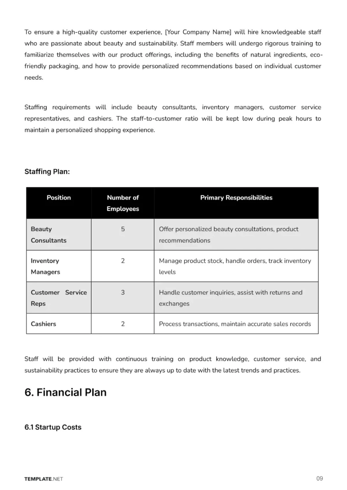 Free Cosmetic Store Business Plan Template to Edit Online