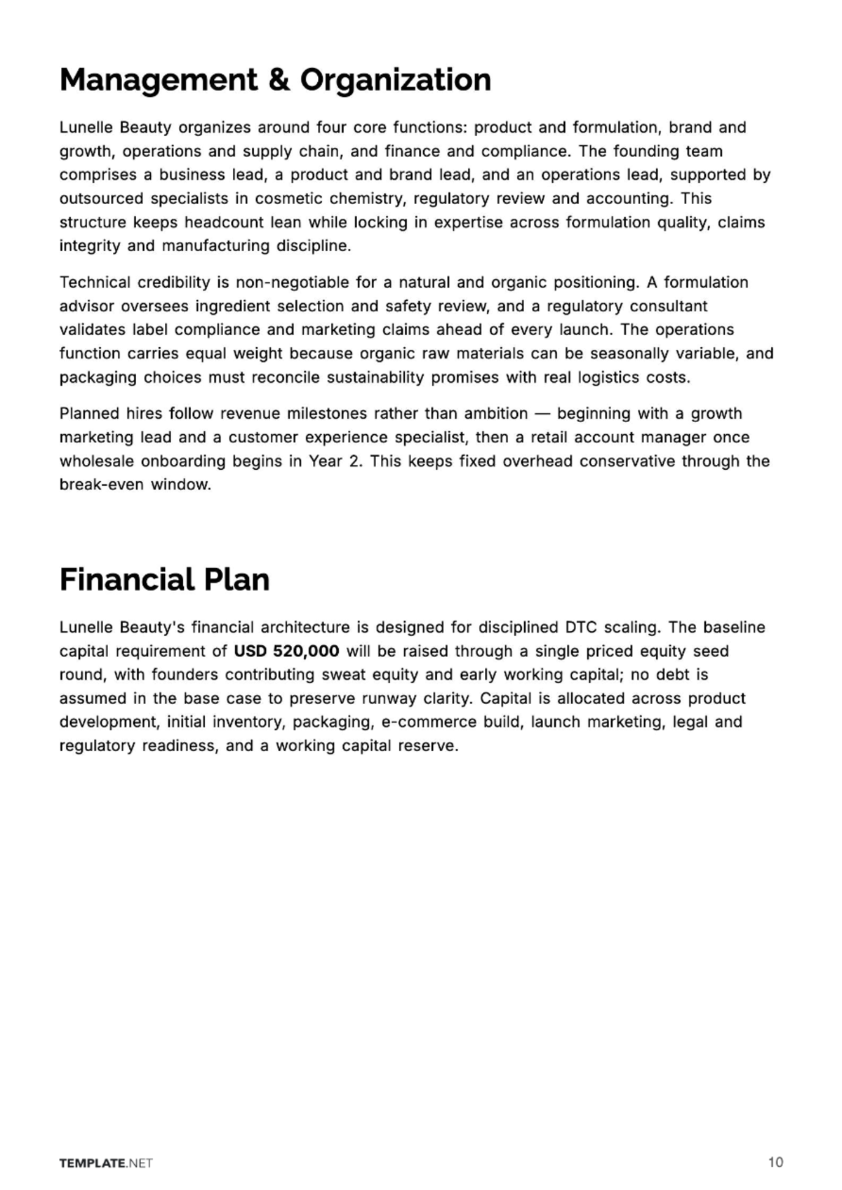 Free Cosmetic Store Business Plan Template to Edit Online