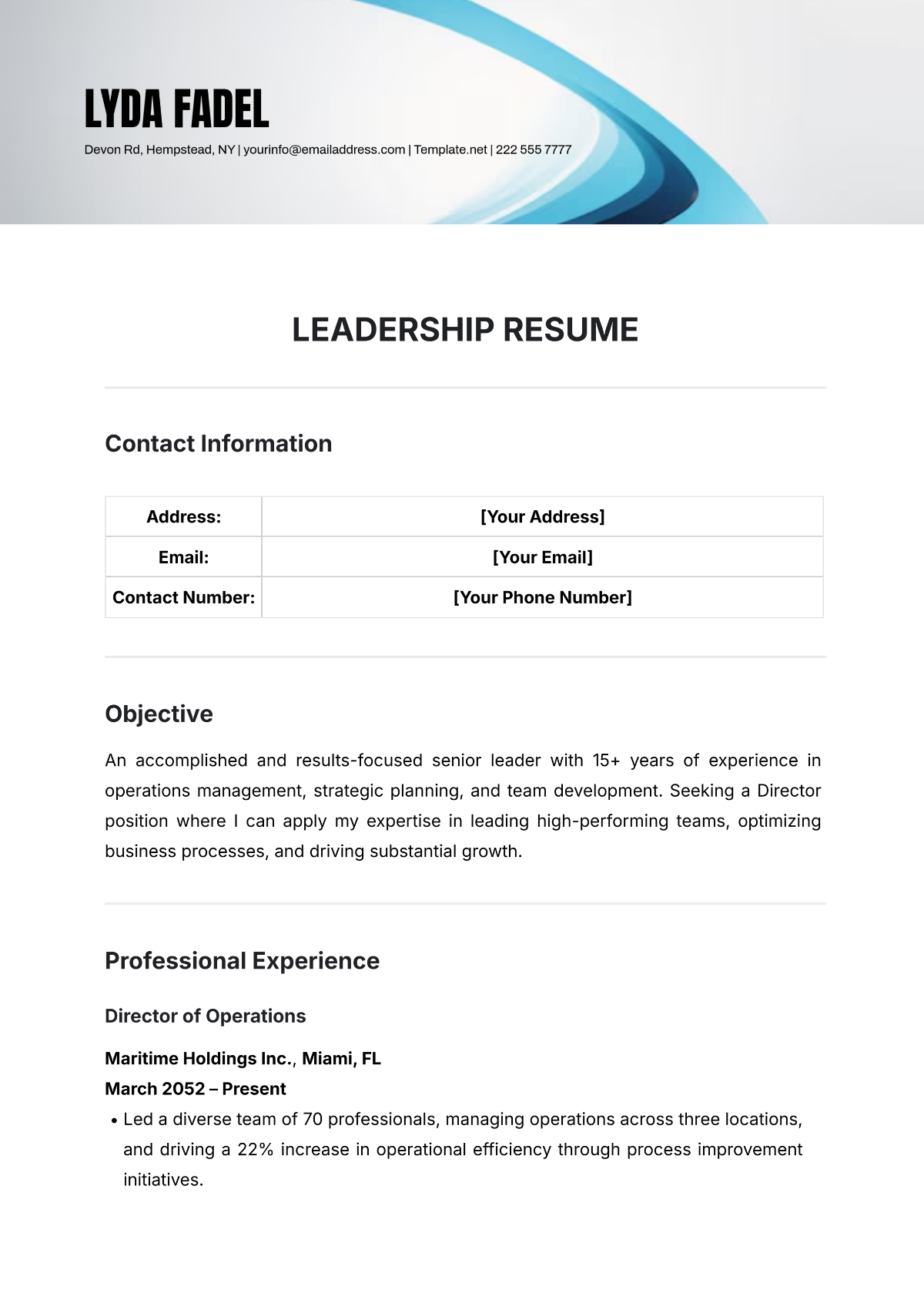 Leadership Resume Template - Edit Online & Download