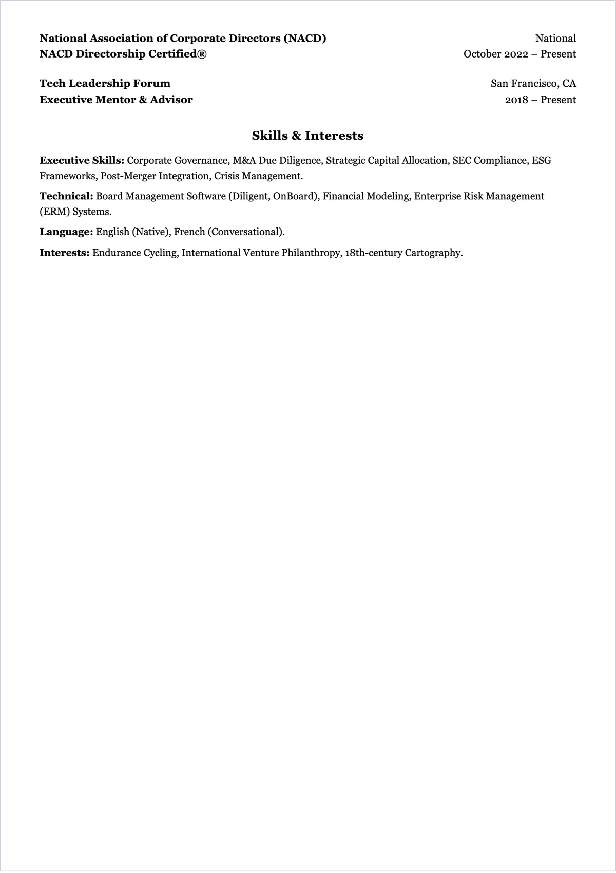 Free Board Member ATS Resume Template, AI Resume Builder
