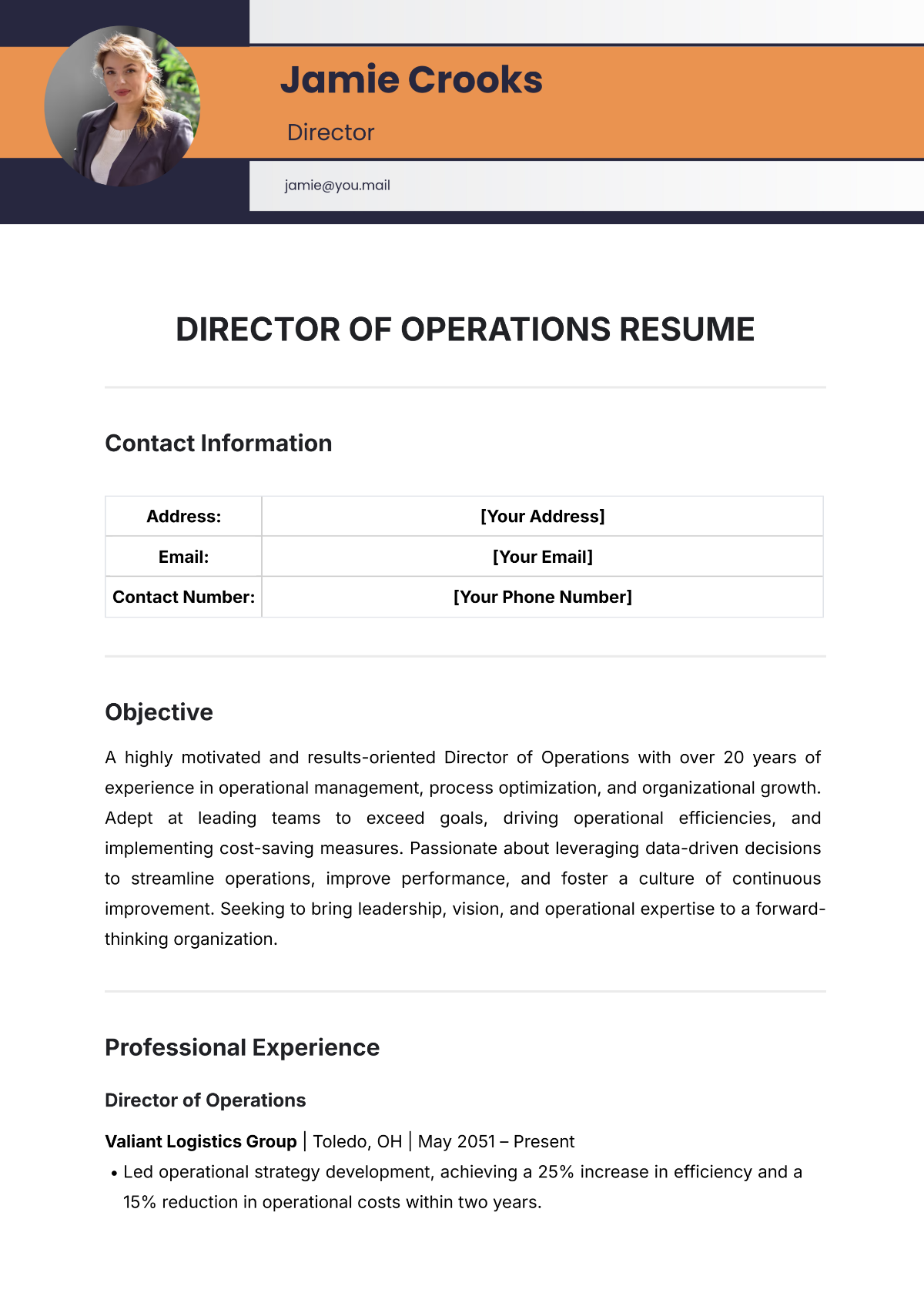 Director of Operations Resume Template - Edit Online & Download