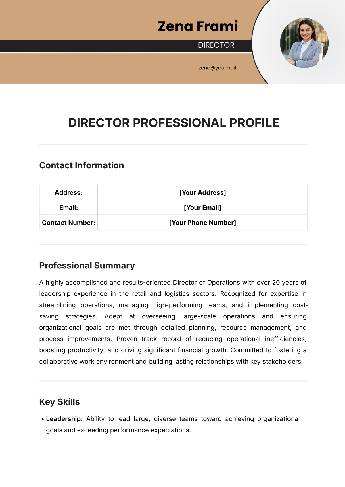 Director Professional Profile Template - Edit Online & Download