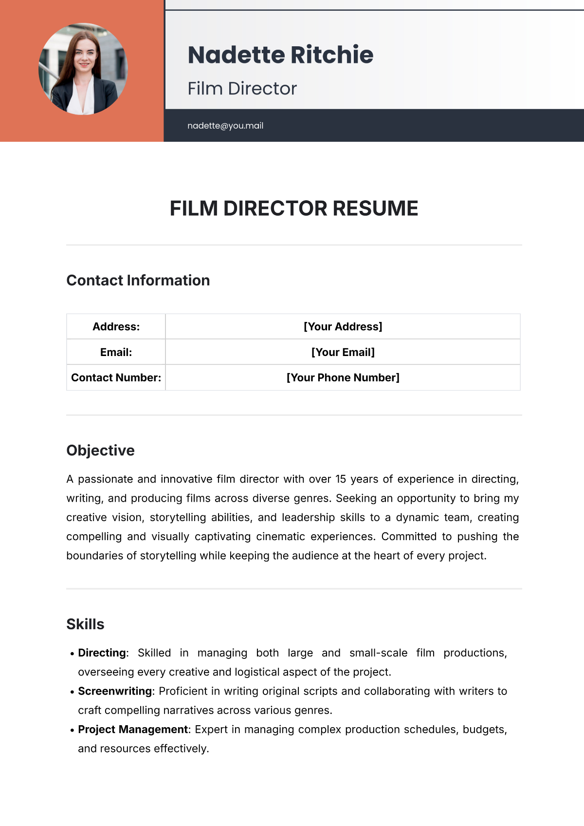 Film Director Resume Template - Edit Online & Download