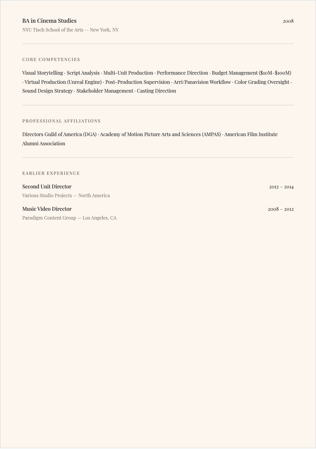Free Film Director ATS Resume Template, AI Resume Builder