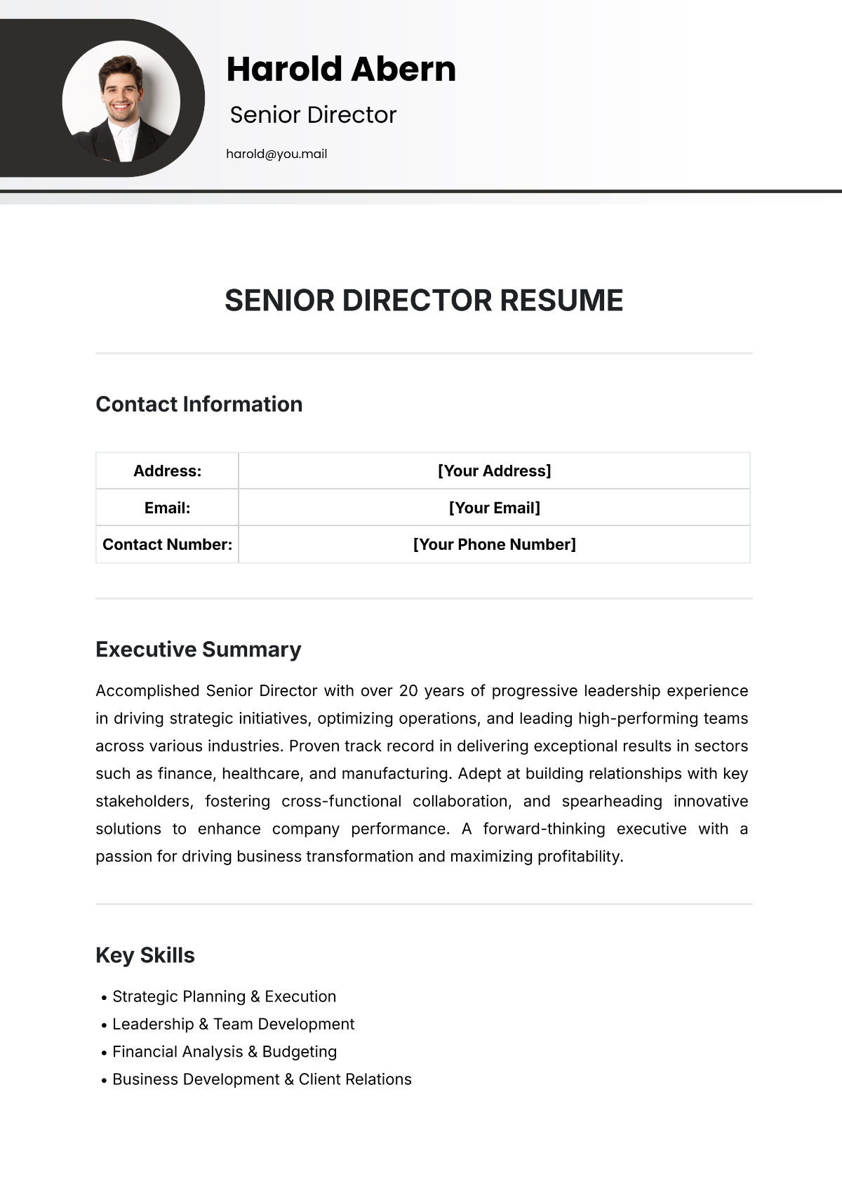 Senior Director Resume Template - Edit Online & Download