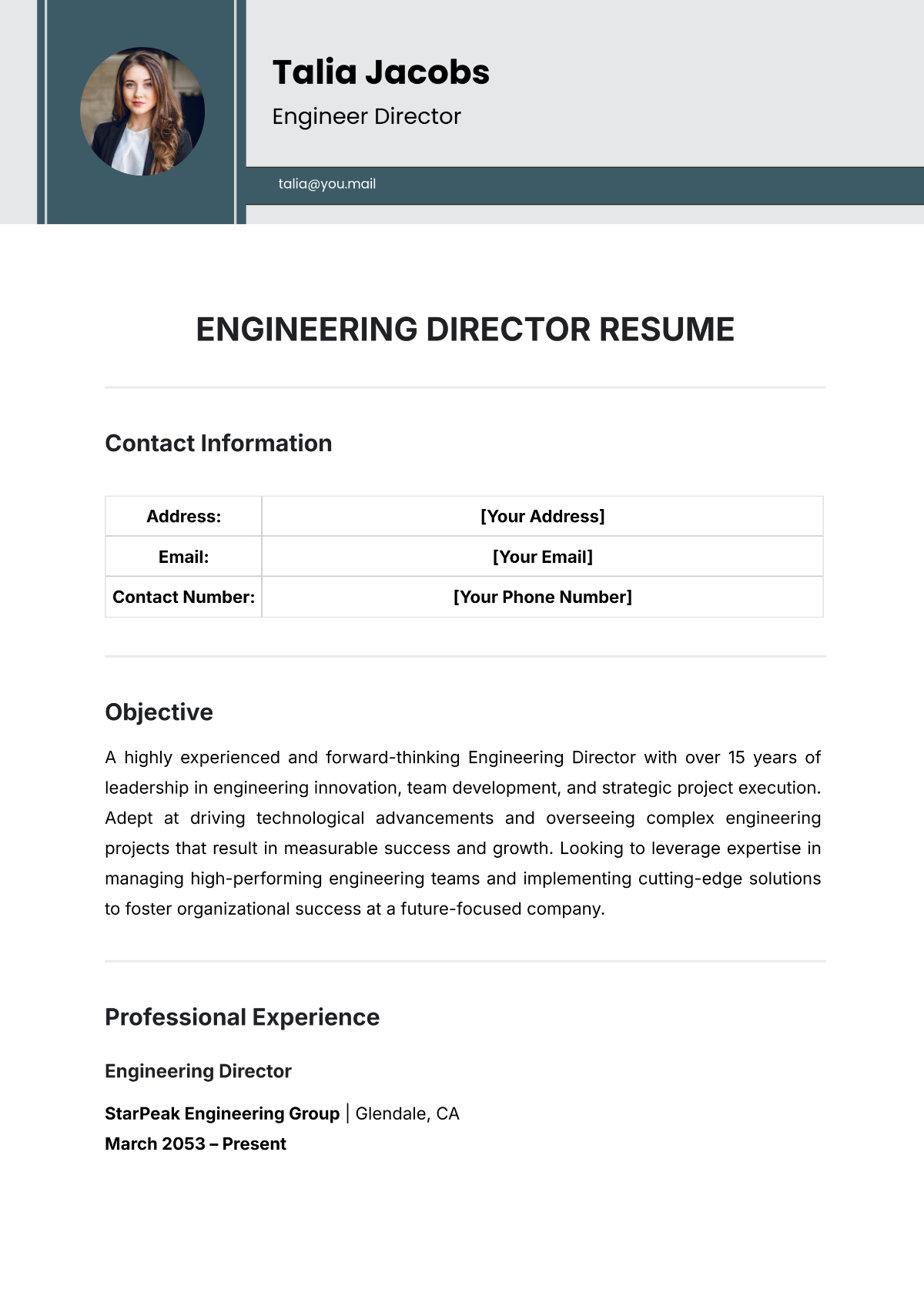 Engineering Director Resume Template - Edit Online & Download