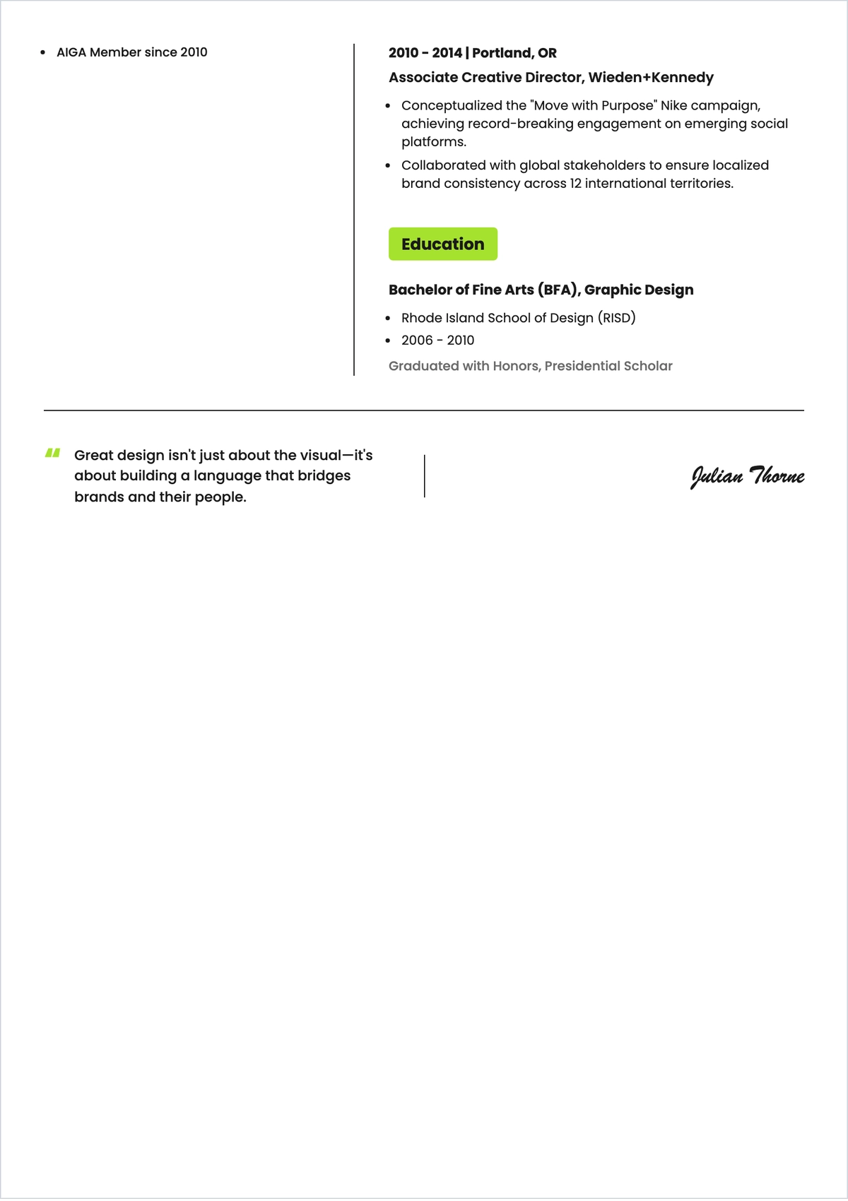 Free Creative Director ATS Resume Template, AI Resume Builder