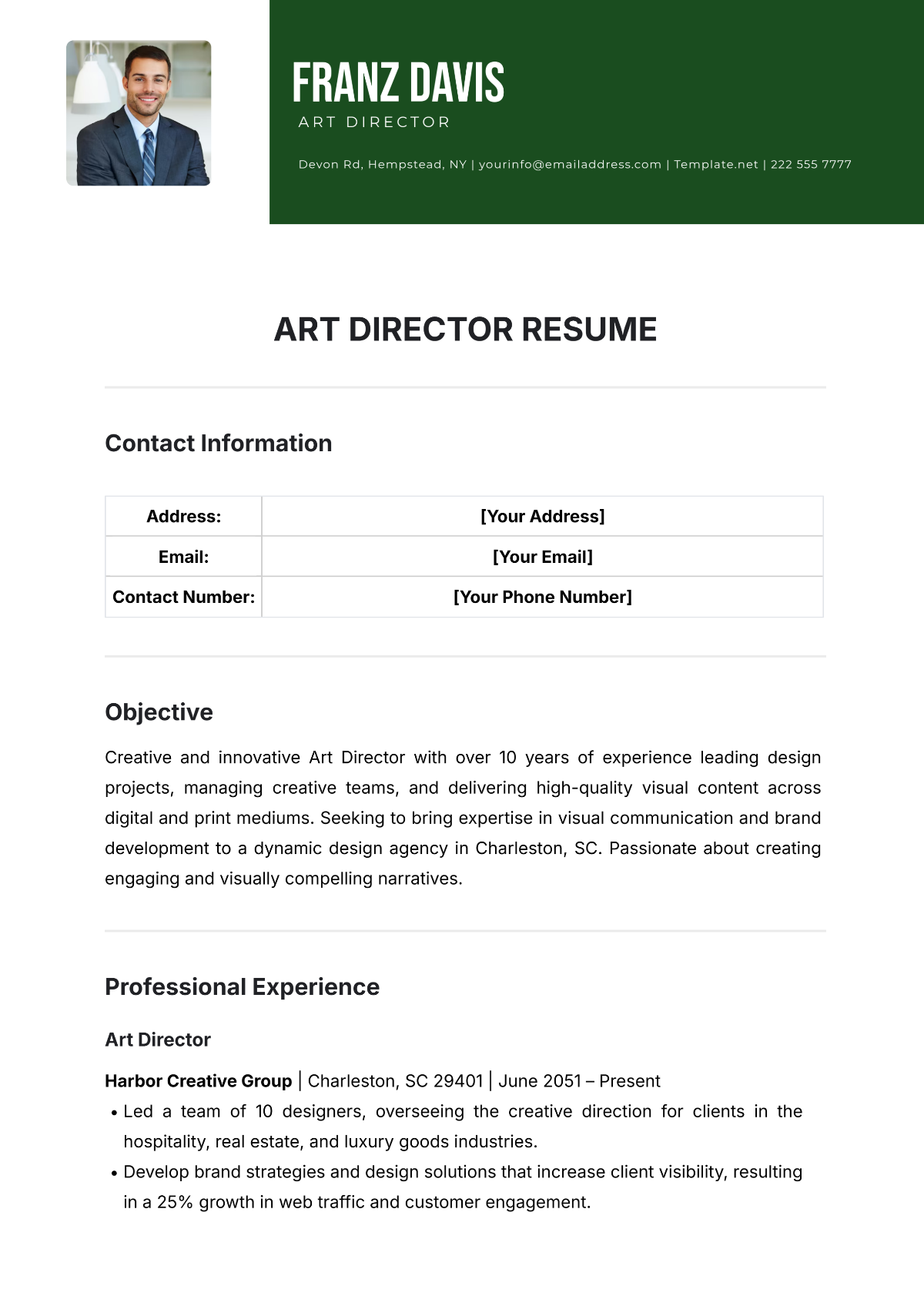 Art Director Resume Template - Edit Online & Download