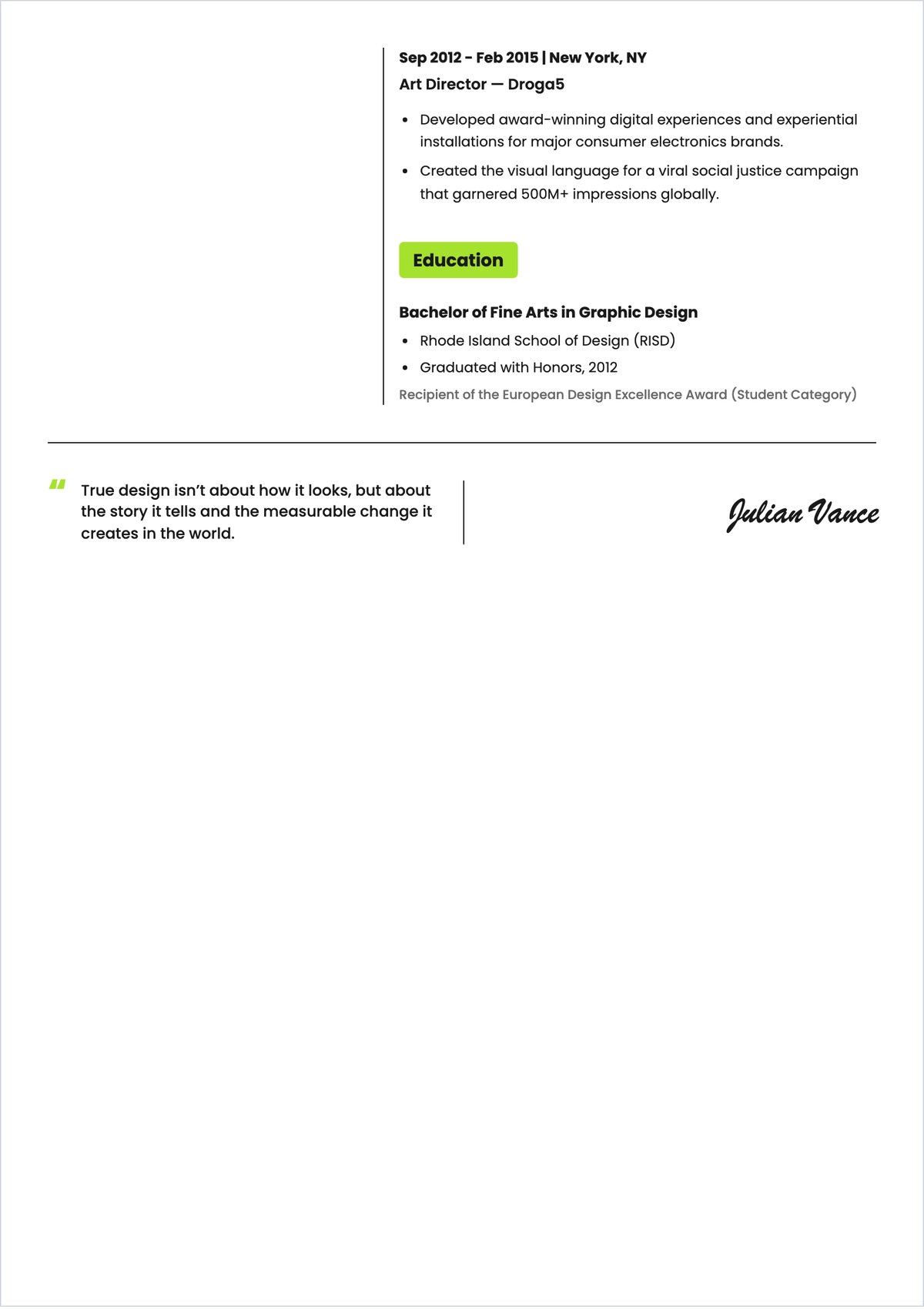 Free Art Director ATS Resume Template, AI Resume Builder