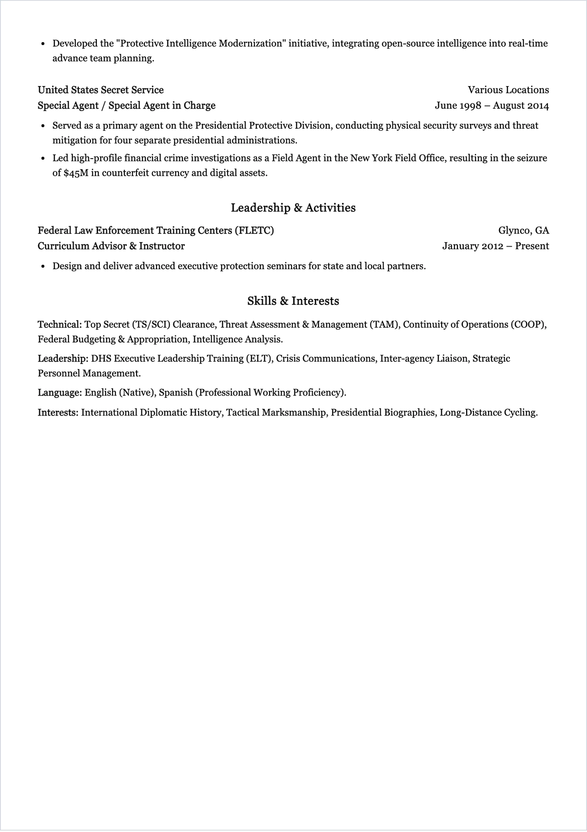 Free Secret Service Director ATS Resume Template, AI Resume Builder