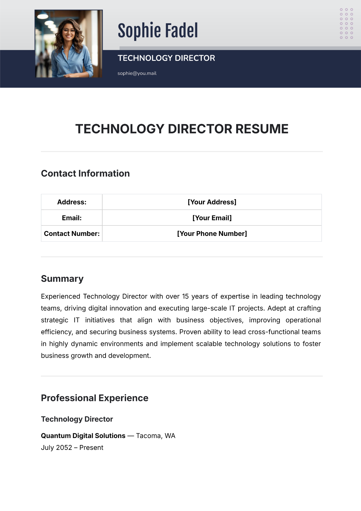 Technology Director Resume Template - Edit Online & Download