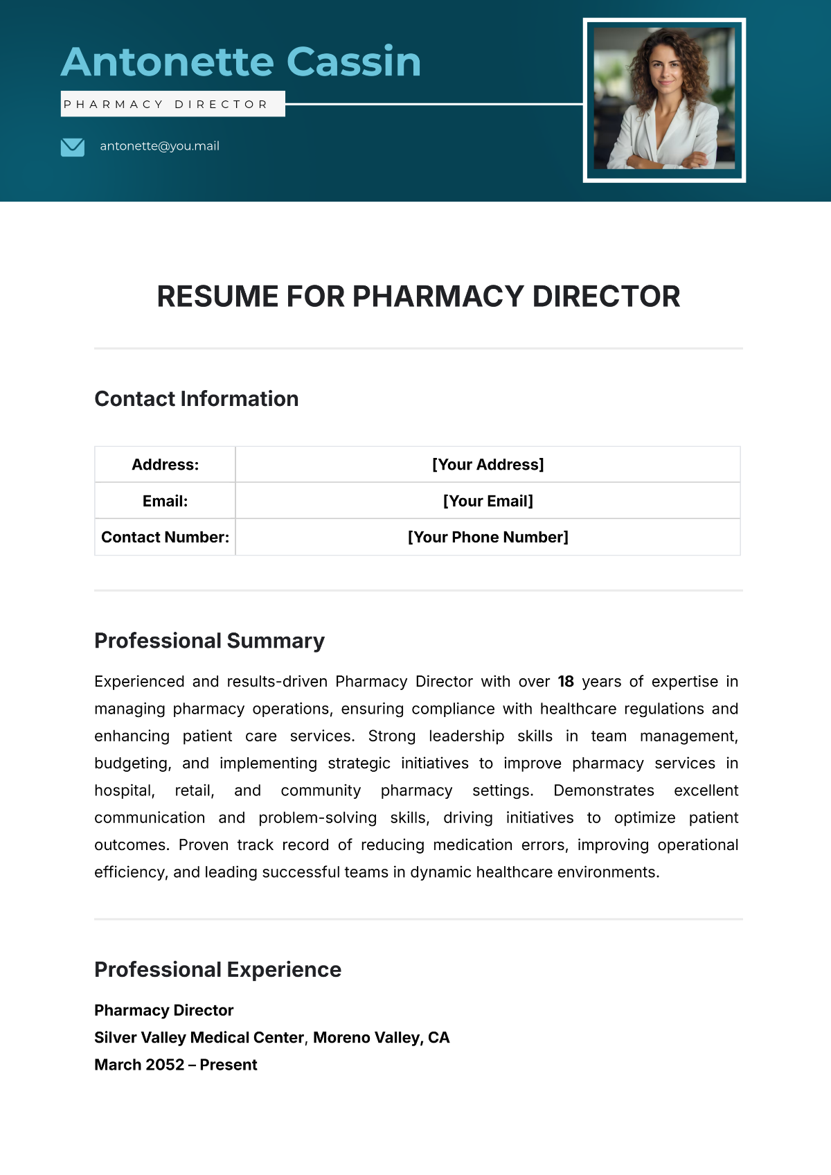 Resume Template for Pharmacy Director Template - Edit Online & Download