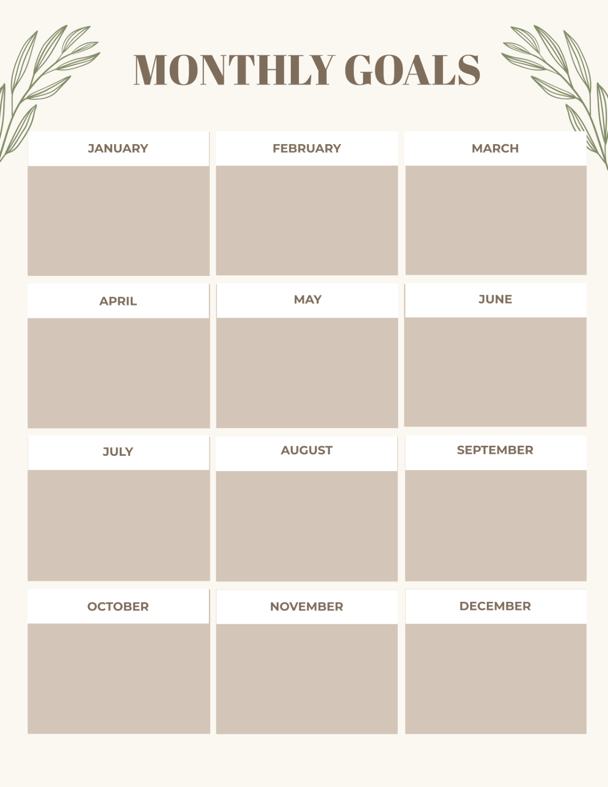 Monthly Goals Template