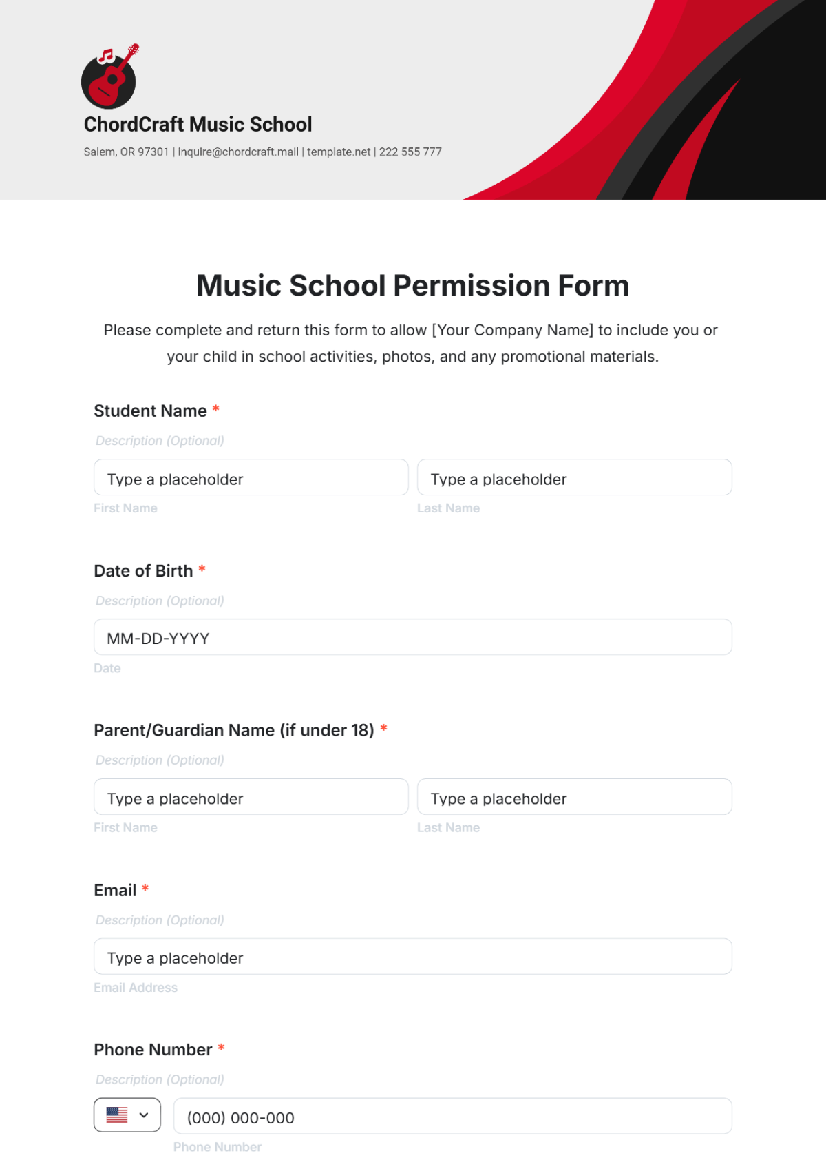 Music School Permission Form Template - Edit Online & Download