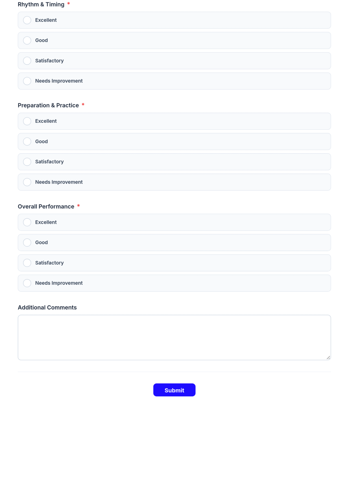Free Music School Performance Evaluation Form Template & AI Maker Free Music School Performance Evaluation Form Template & AI Maker