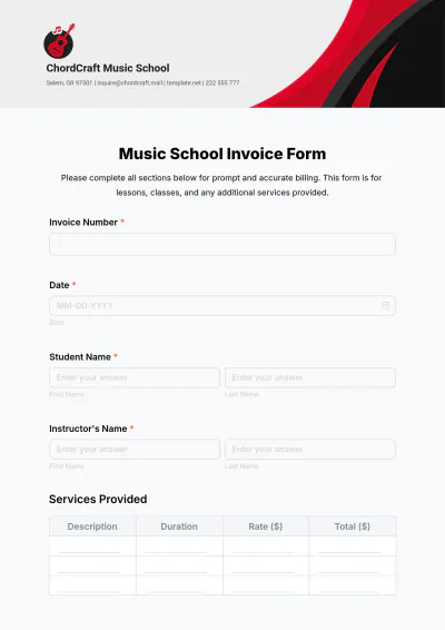 Free Music School Invoice Form Template to Edit Online