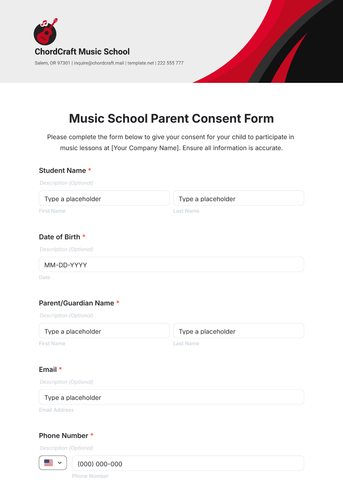 Music School Parent Consent Form Template - Edit Online & Download