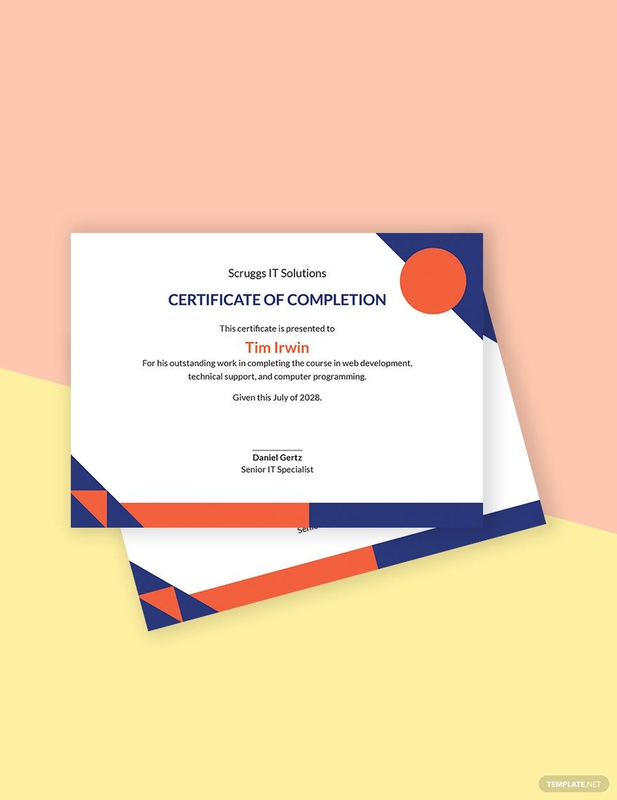 IT Completion Certificate Template