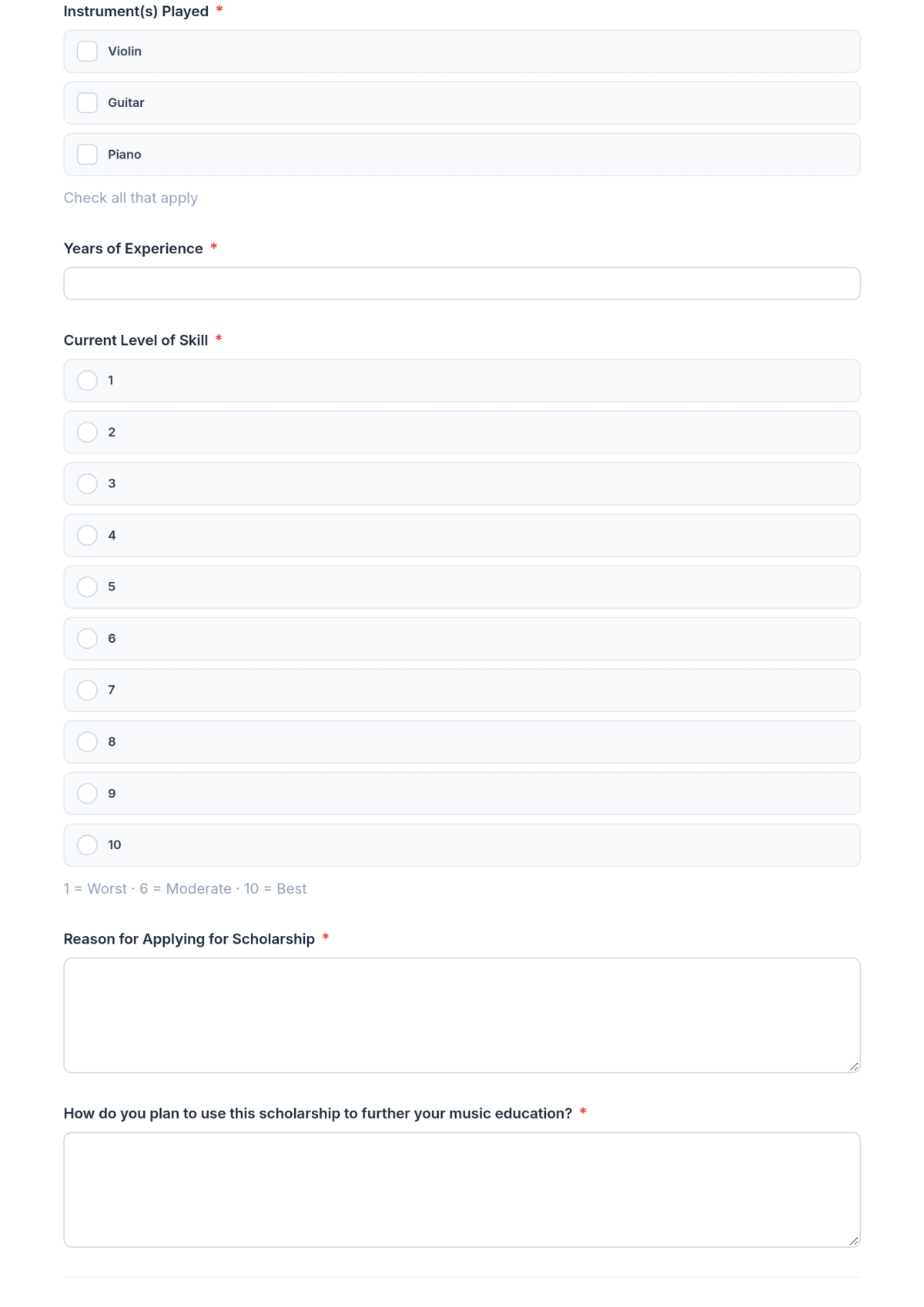 Free Music School Scholarship Application Form Template & AI Maker