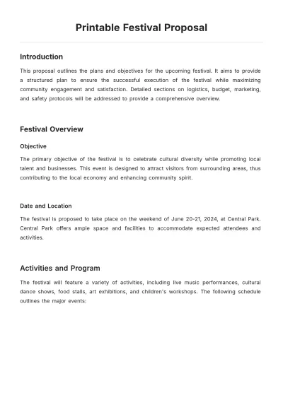 Free Printable Festival Proposal Template to Edit Online