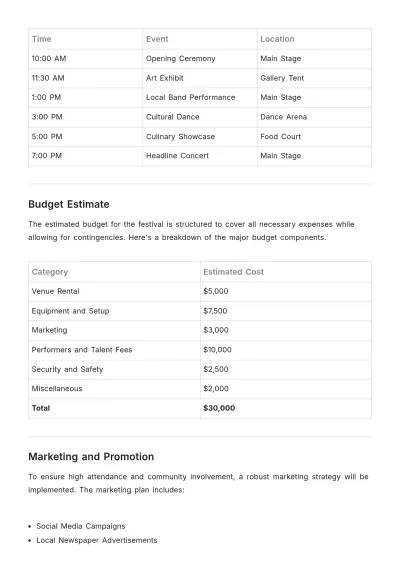 Free Printable Festival Proposal Template to Edit Online