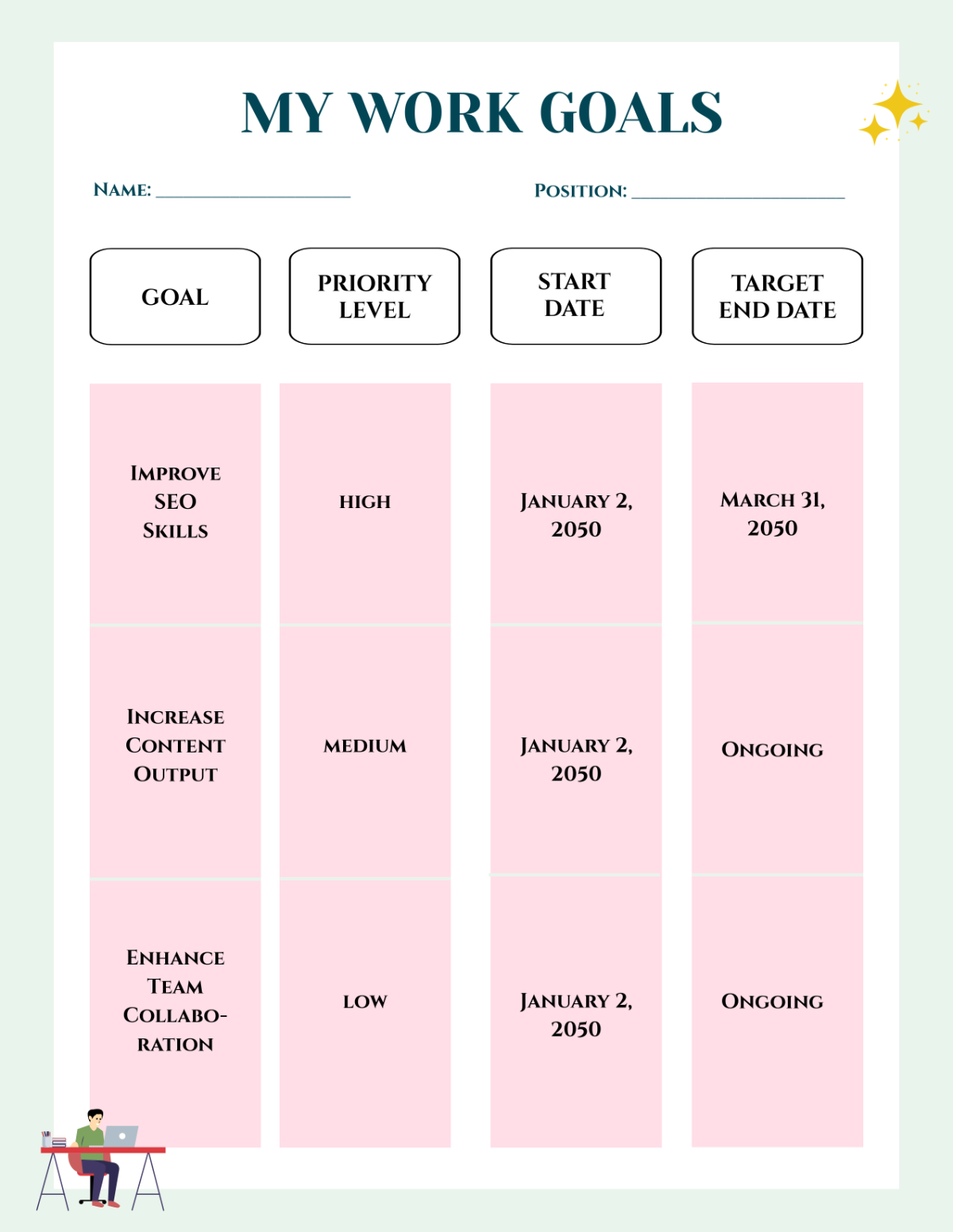 Work Goals Template - Edit Online & Download