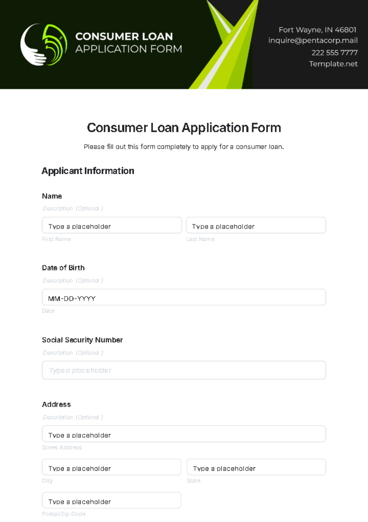 Consumer Loan Application Form Template - Edit Online & Download