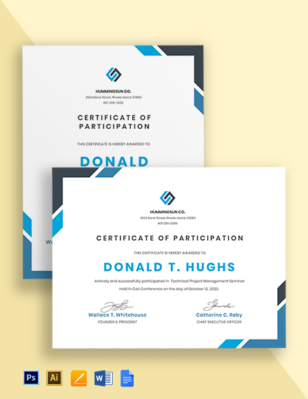 Free IT Participation Certificate Template - Google Docs, Illustrator, Word, Apple Pages, PSD