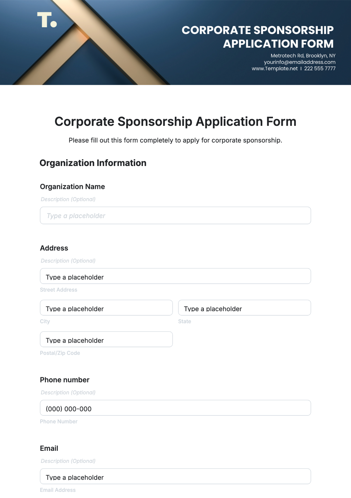 Corporate Sponsorship Application Form Template - Edit Online & Download