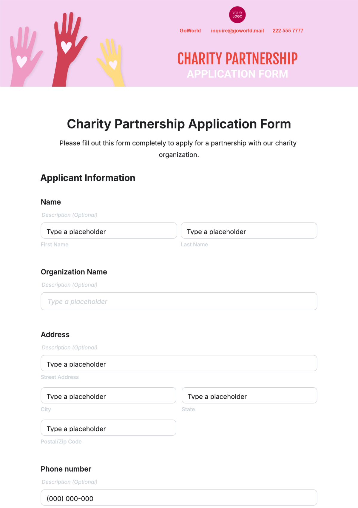 Charity Partnership Application Form Template - Edit Online & Download