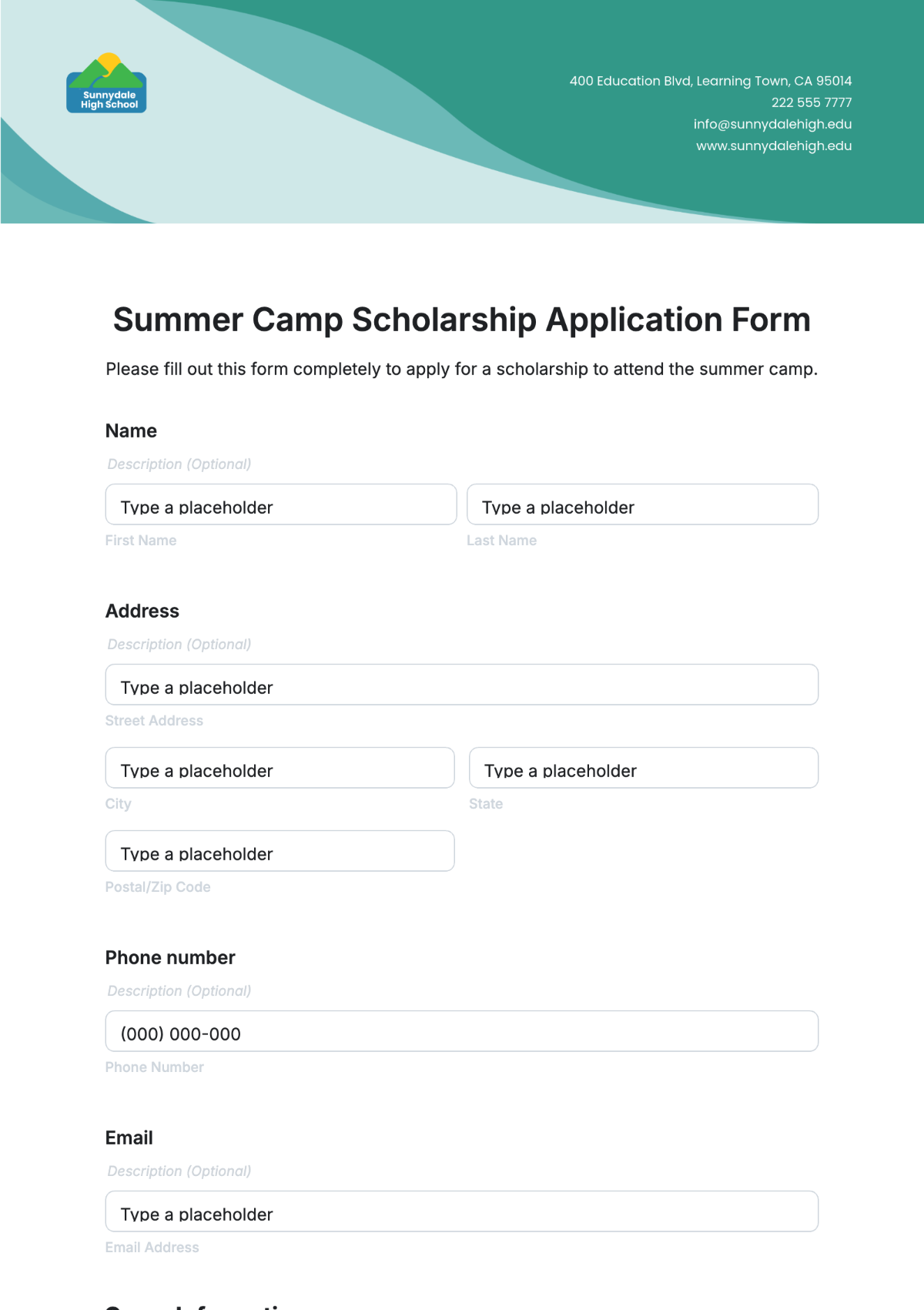 Summer Camp Scholarship Application Form Template - Edit Online & Download