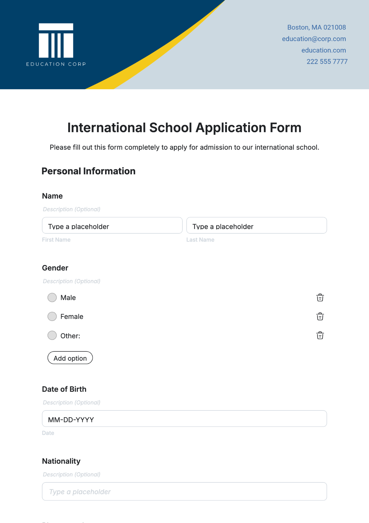 International School Application Form Template - Edit Online & Download