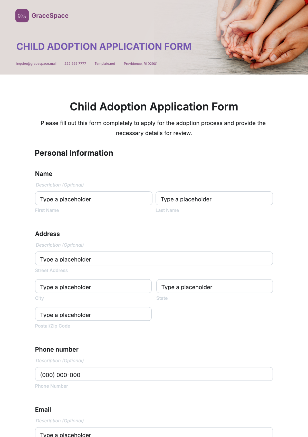 Child Adoption Appplication Form Template - Edit Online & Download