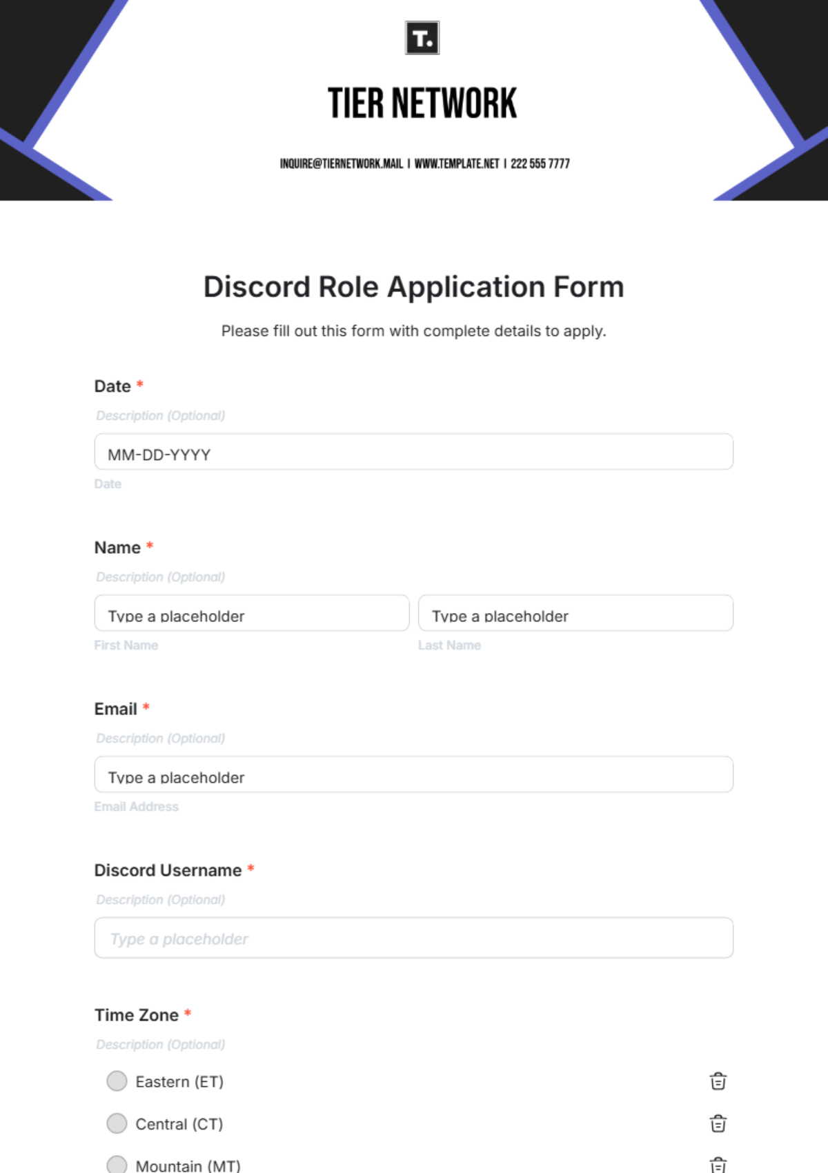 Discord Role Application Form Template - Edit Online & Download