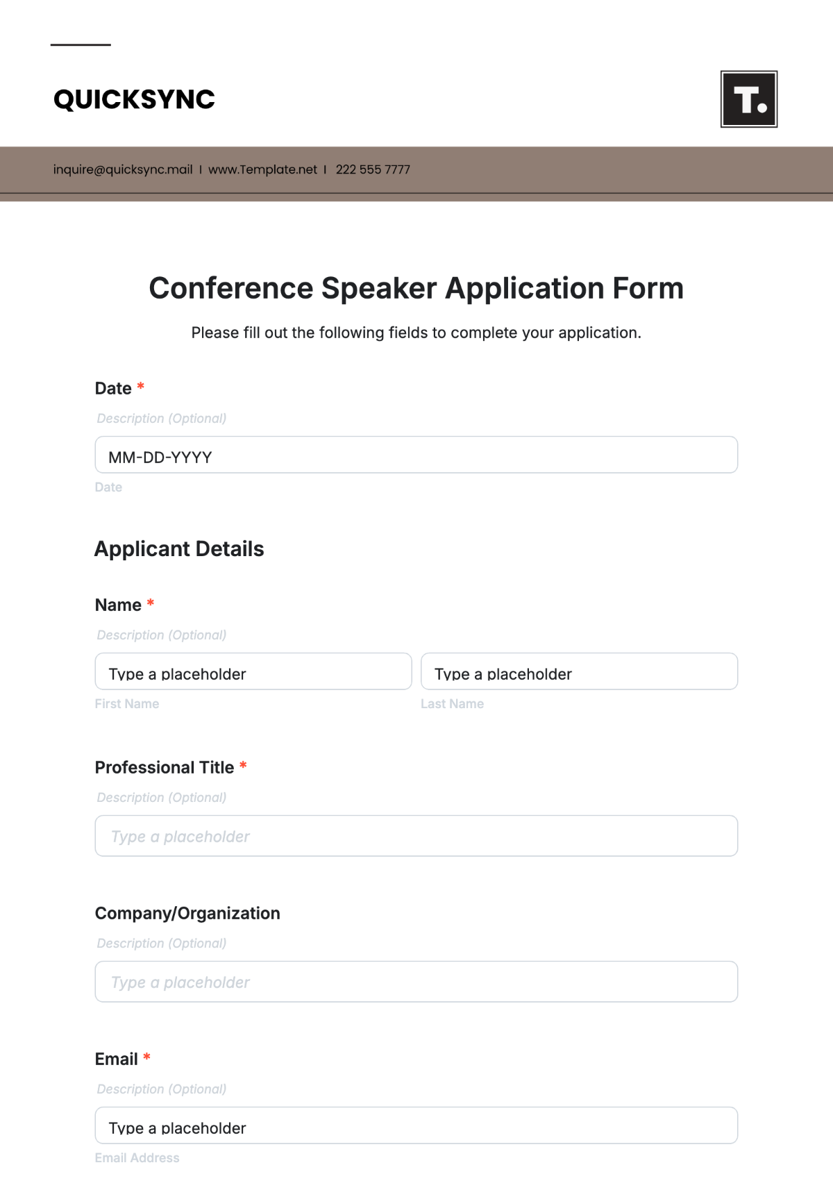 Conference Speaker Application Form Template - Edit Online & Download